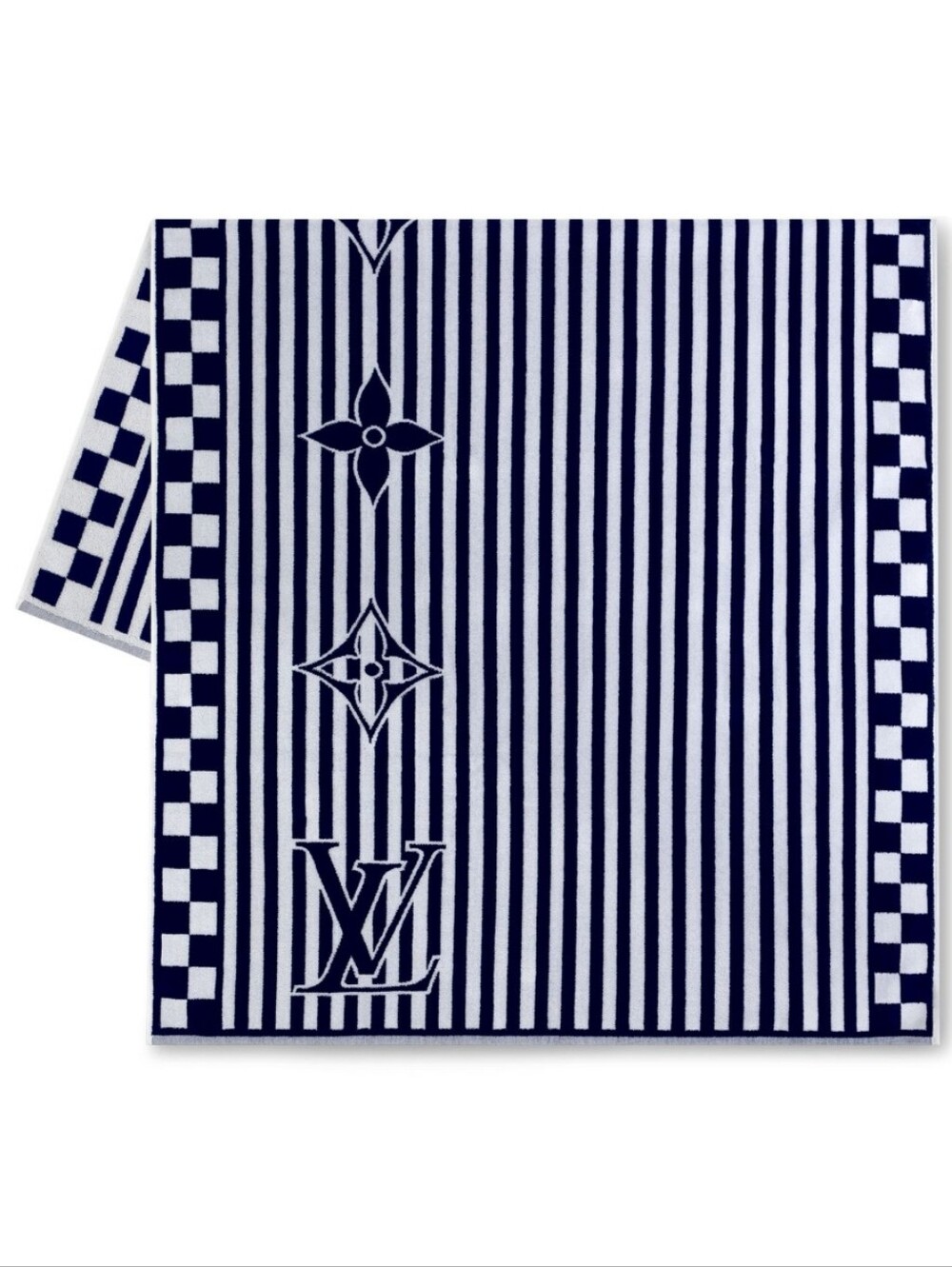 Louis Vuitton Navy and White Striped Monogram Towel